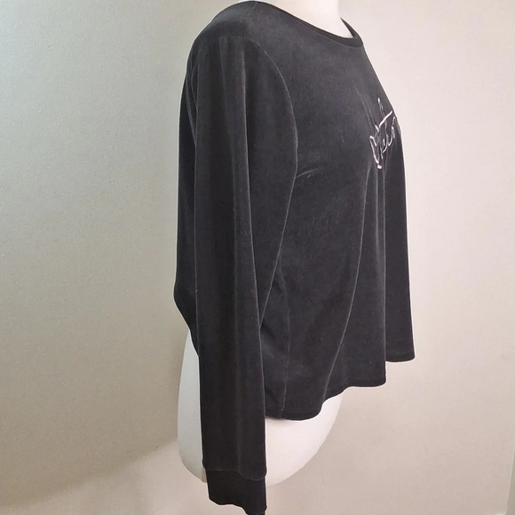Victoria's Secret black velour  split back crew neck top SZ L - Picture 4 of 6